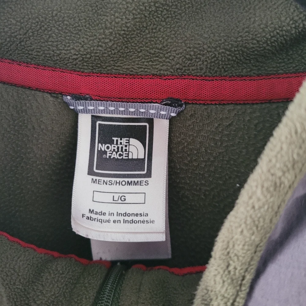 North Face Mens Large Quarter Zip Fleece Green Gray 2 Tone Sleeve Pocket Missing